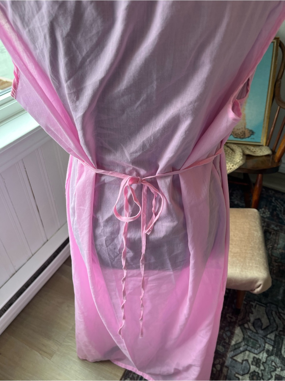 Women’s Vintage Pink Sheer Embroidered Nightgown Nightdress - Picture 3 of 5